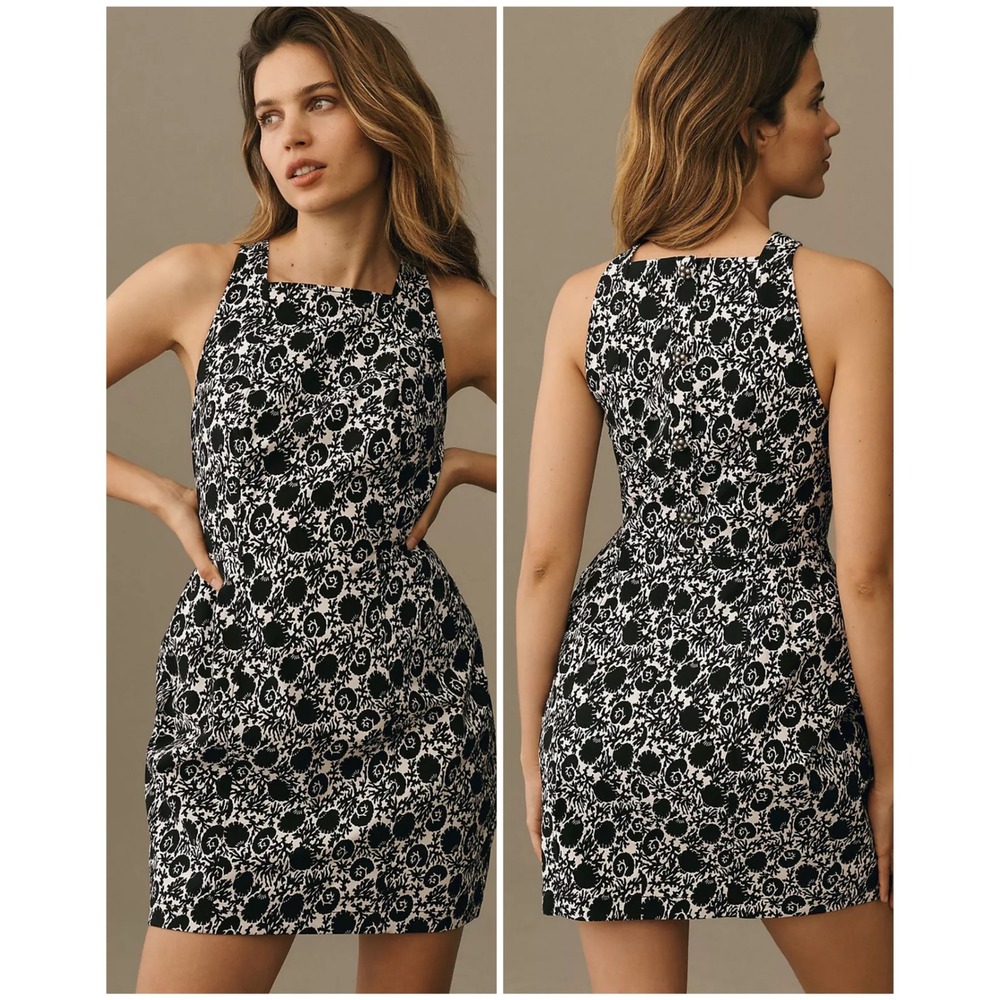 Maeve Anthropologie Sleeveless Volume-Hip Mini Dress Womens‎ XL Black Floral